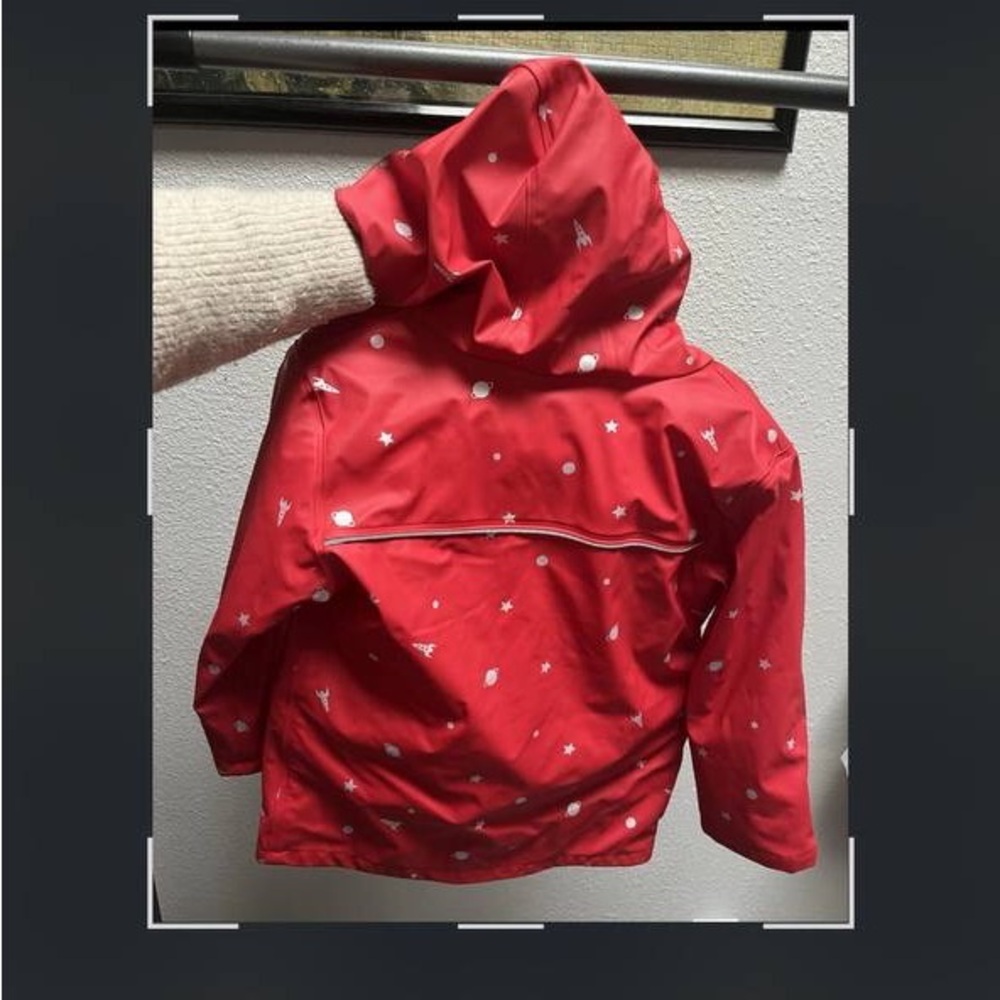Mini Boden Red Space-Print Hooded Raincoat - Picture 4 of 8